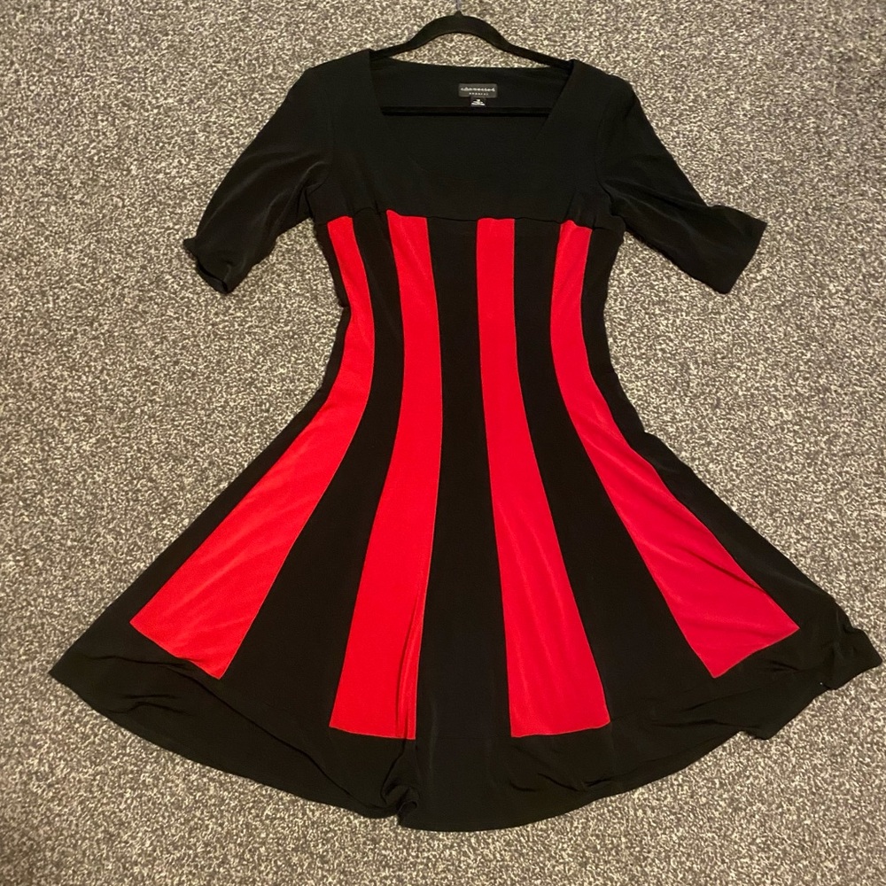 Connected Apparel Black and Red Midi Dress